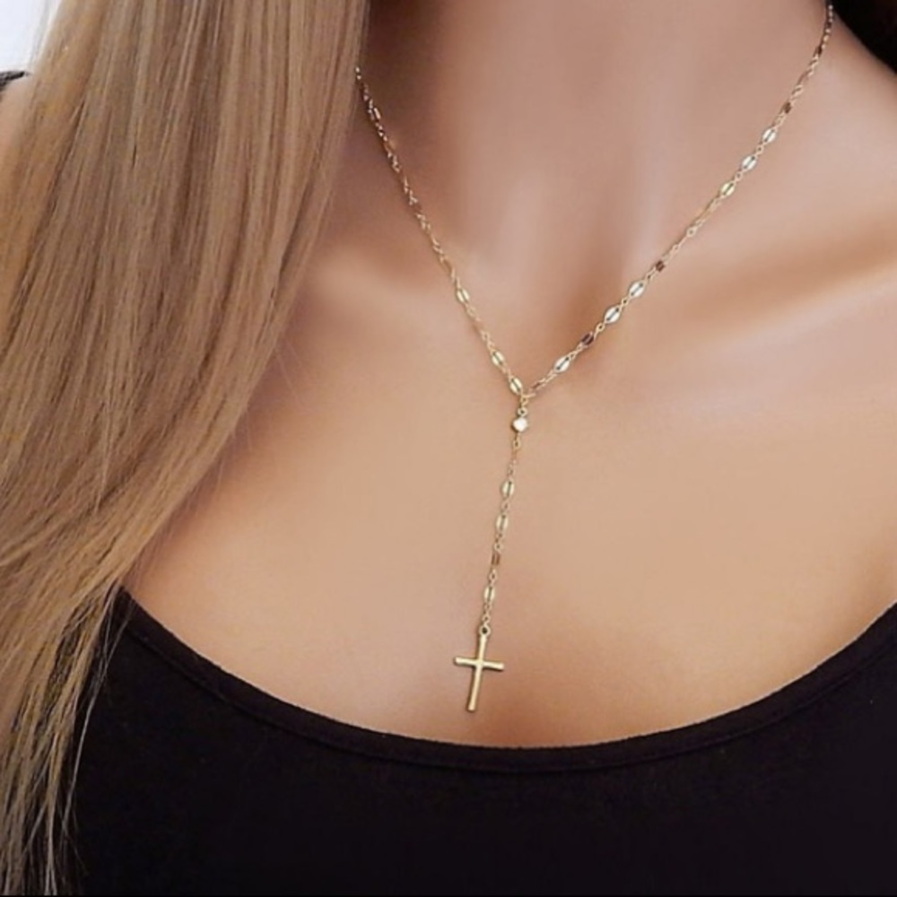 Gold Cross Pendant Choker Necklace